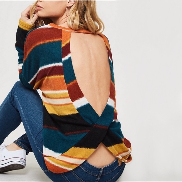 NEW! Colorblock Striped Loose Knit Sweater Top - Picture 3 of 4